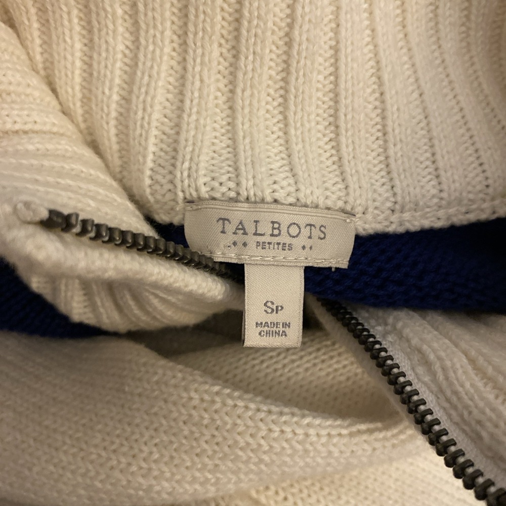 TALBOTS 100% COTTON ZIP-UP WOMEN'S CARDIGAN SWEATER MOCK NECK FLORAL SIZE SP - Picture 15 of 16